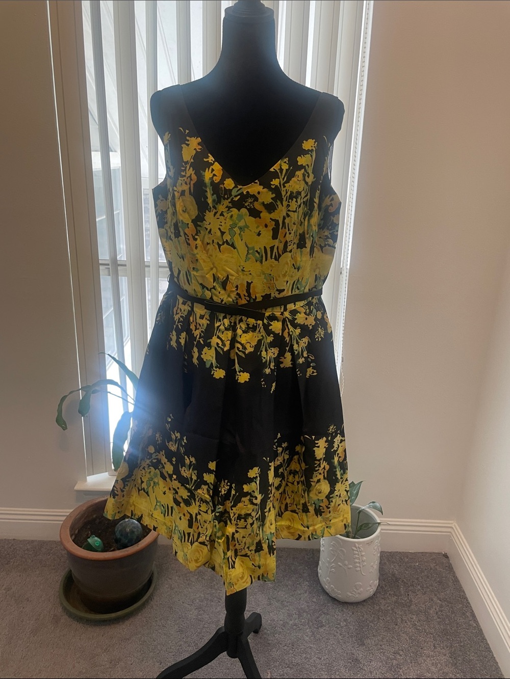 Danny & Nicole Black Dress with Yellow Floral Print